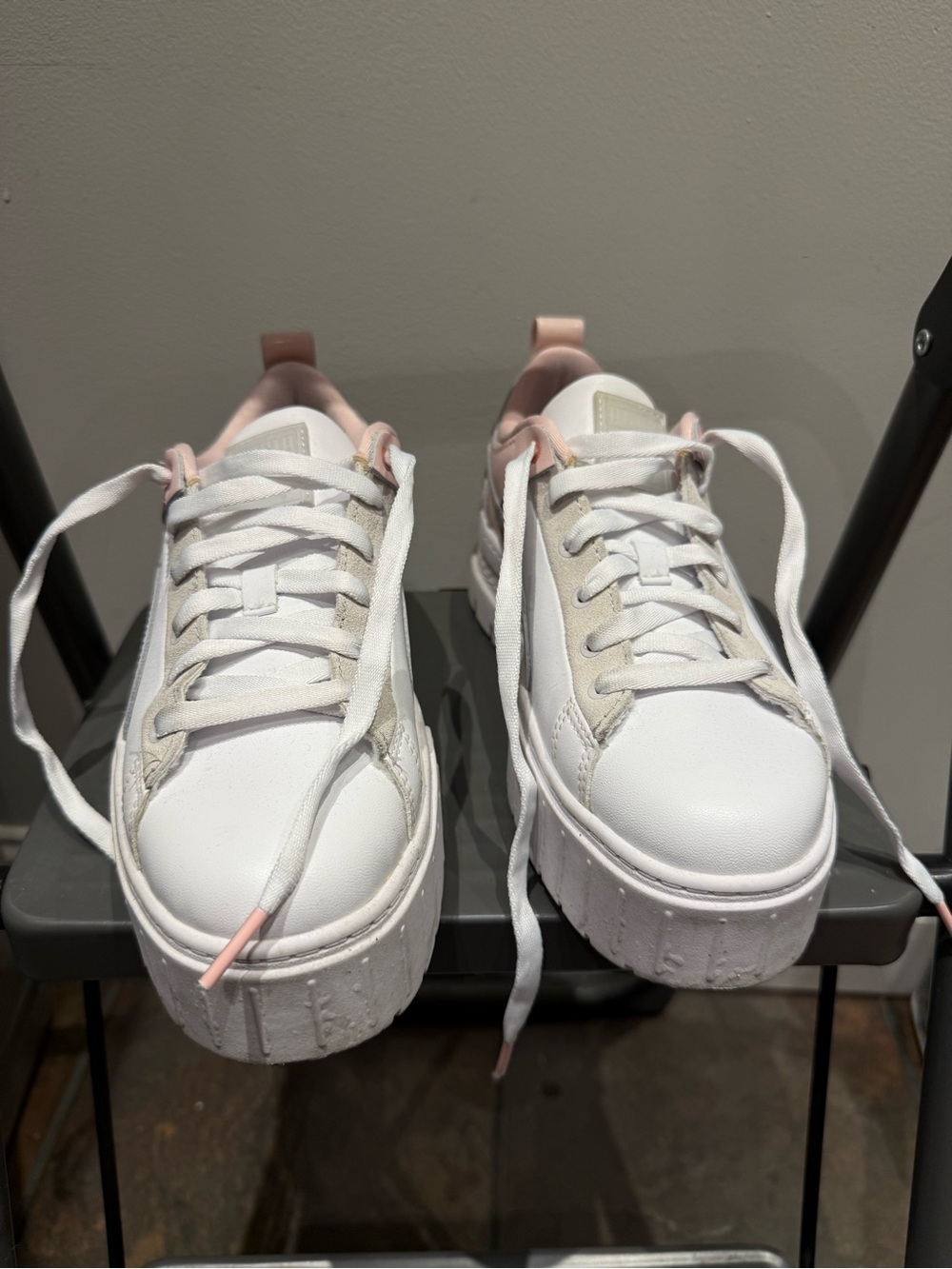 White Puma Platform Sneakers with Pink Accents